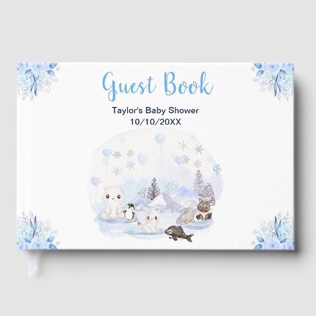 Winter Wonderland Arctic Animals Baby Dusche Gästebuch (Vorderseite)