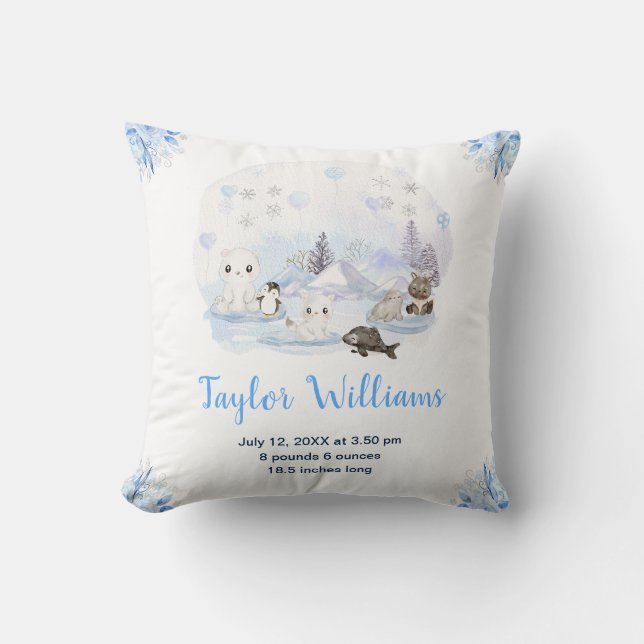Winter Wonderland Arctic Animals Birth Statistics Kissen (Vorderseite)