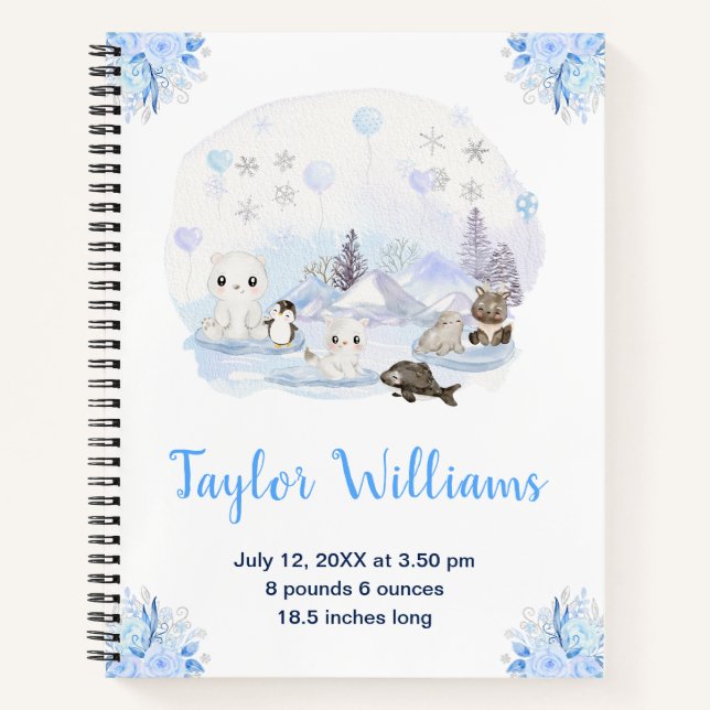 Winter Wonderland Arctic Animals Birth Statistics Notizbuch (Vorderseite)