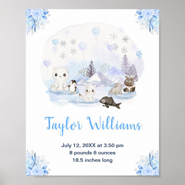 Winter Wonderland Arctic Animals Birth Statistik Poster (Vorne)