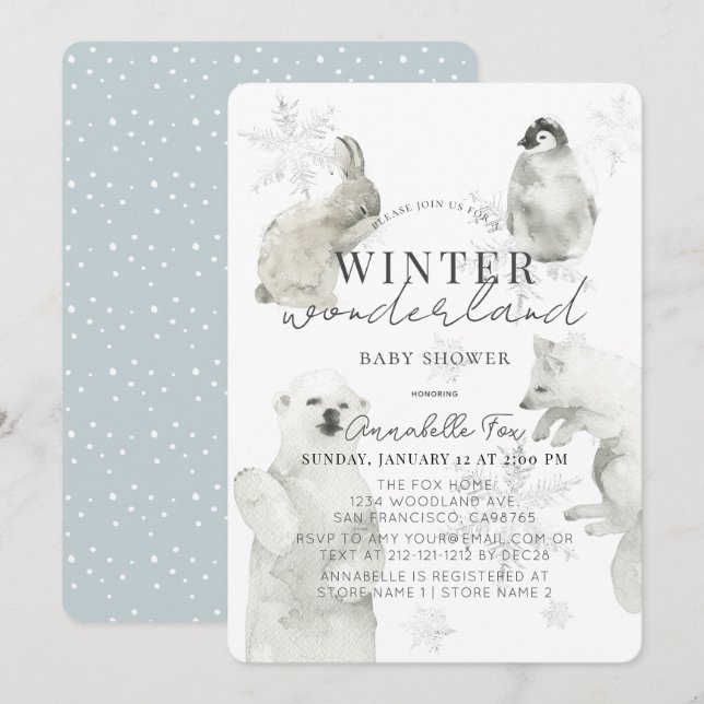 Winter Wonderland Arctic Animals Boy Baby Dusche Einladung (Vorne/Hinten)