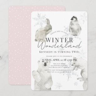 Winter Wonderland Arctic Animals Girl Geburtstag Einladung
