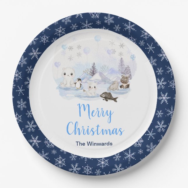 Winter Wonderland Arctic Animals Merry Christmas Pappteller (Vorderseite)