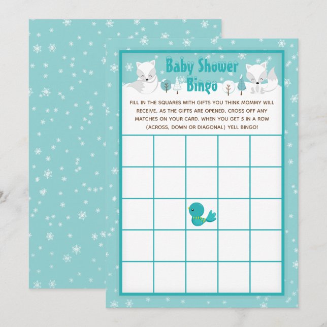 Winter Wonderland Arctic Foxes Babydusche Bingo Einladung (Vorne/Hinten)