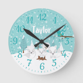 Winter Wonderland Arctic Foxes Runde Wanduhr