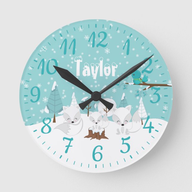 Winter Wonderland Arctic Foxes Runde Wanduhr (Vorderseite)