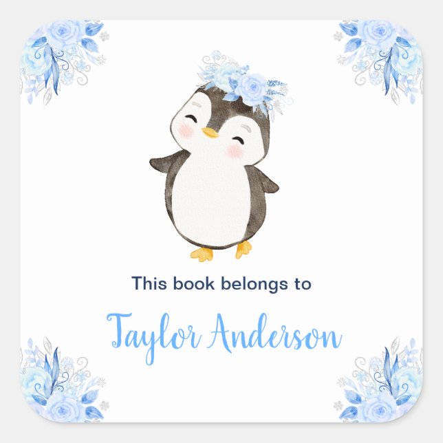 Winter Wonderland Arctic Pinguin Kinderspiel Buchz Quadratischer Aufkleber (Vorderseite)