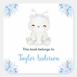 Winter Wonderland Arctic Polar Bear Kids Bookplate Quadratischer Aufkleber
