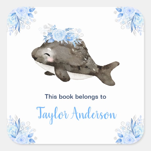 Winter Wonderland Arctic Whale Kinder Buchzeichen Quadratischer Aufkleber (Vorderseite)