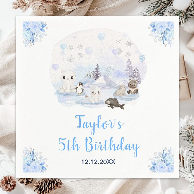 Winter Wonderland Arktische Tiere Geburtstag Serviette (Von Creator hochgeladen)