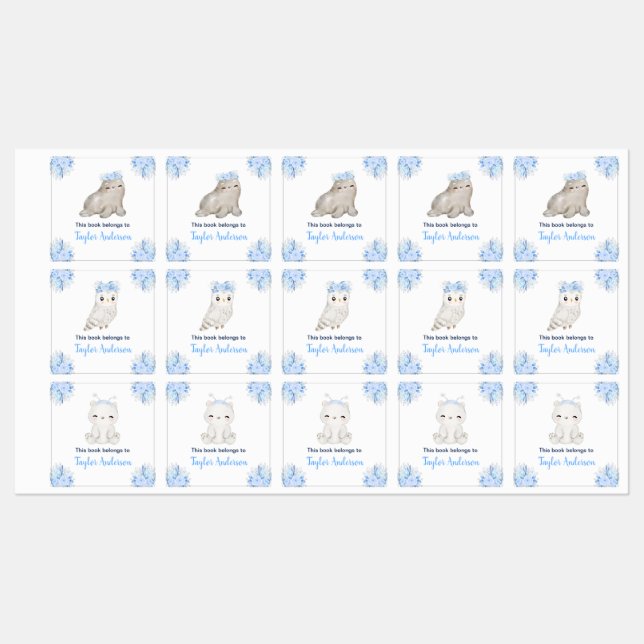 Winter Wonderland Arktische Tiere Kinder Buchzeich Etiketten (Blatt)
