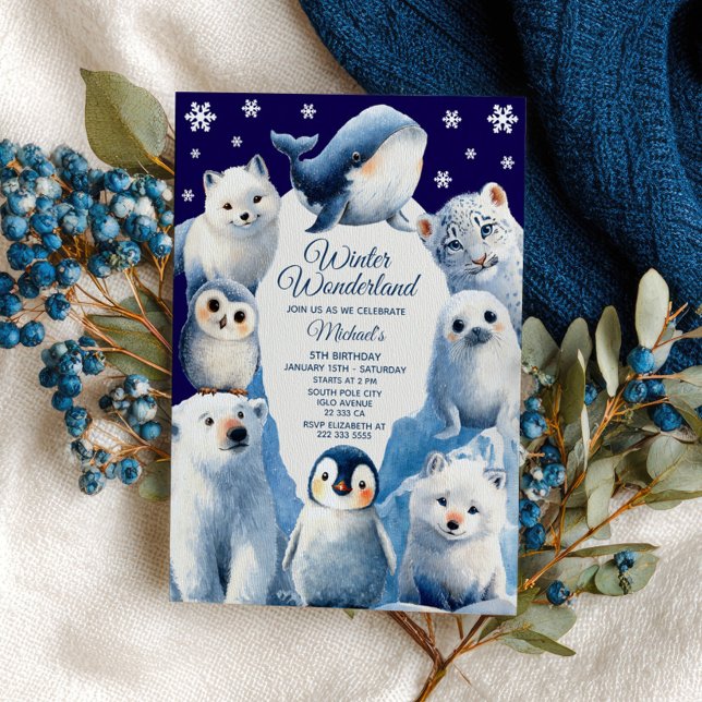 Winter Wonderland Arktische Tiere Kinder Geburtsta Einladung (Von Creator hochgeladen)