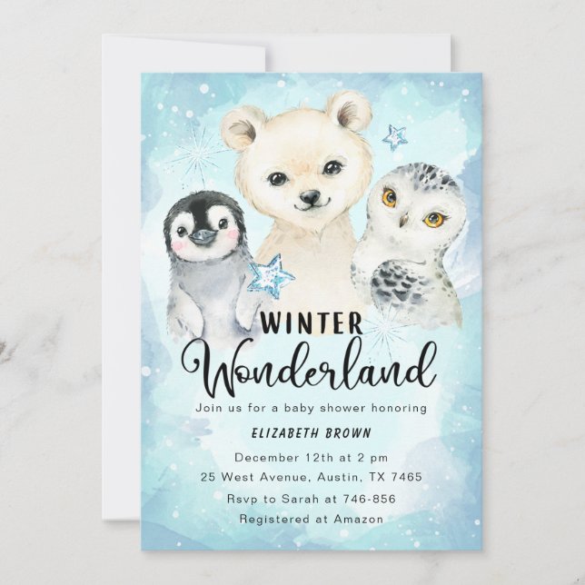 Winter Wonderland Baby Dusche Einladung Boy (Vorderseite)