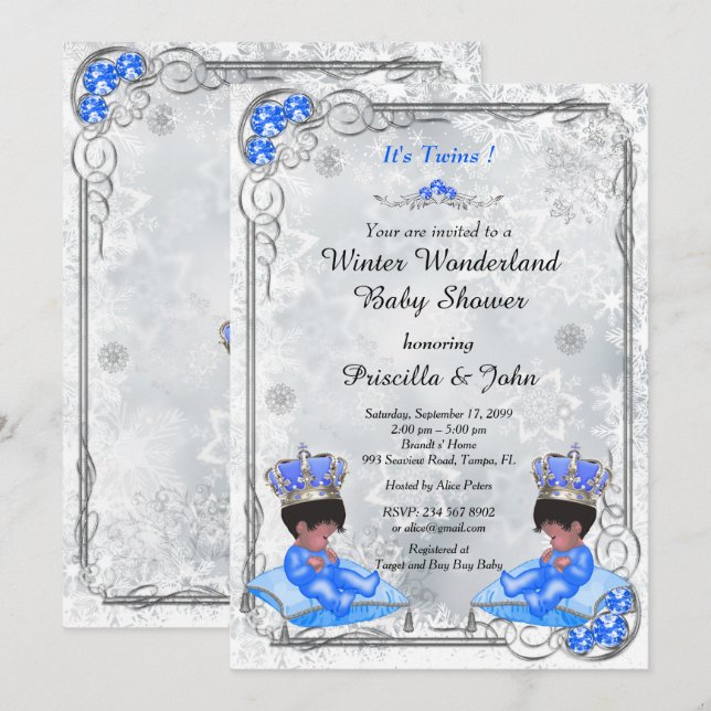 Winter Wonderland Baby Dusche Einladung Twins Boy (Vorne/Hinten)