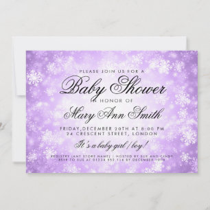 Winter Wonderland Baby Dusche Lila Einladung