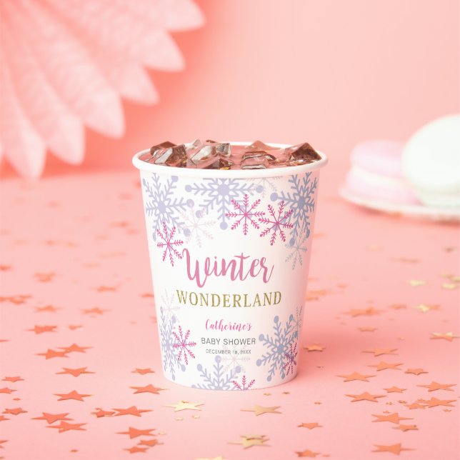 Winter Wonderland Baby Dusche Niedlich Pink Snowfl Pappbecher (Insitu)