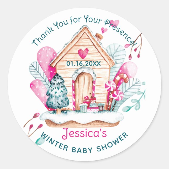 Winter Wonderland Baby Shower Runder Aufkleber (Vorderseite)