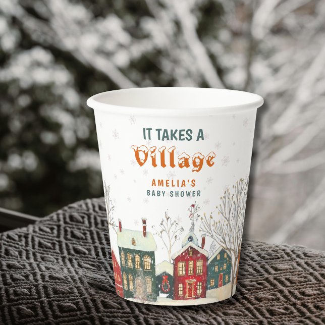 Winter Wonderland Baby Shower Snowy Village Pappbecher (Von Creator hochgeladen)