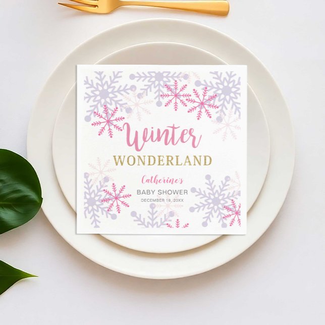 Winter Wonderland Baby Showflakes Pink Serviette (Von Creator hochgeladen)