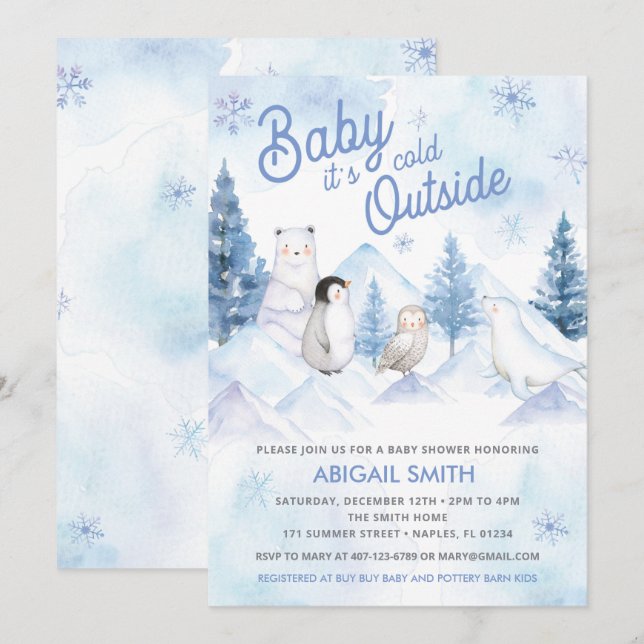Winter Wonderland Babydusche Einladung (Vorne/Hinten)