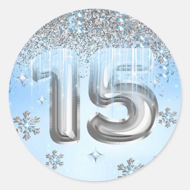 Winter Wonderland Balloons Quinceanera Runder Aufkleber (Vorderseite)