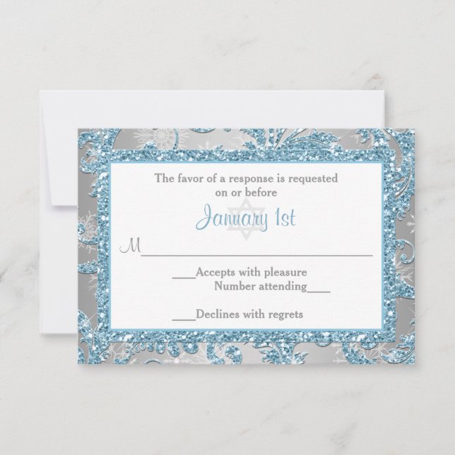 Winter Wonderland Bat Mitzvah UAWG 2 RSVP Karte (Vorderseite)
