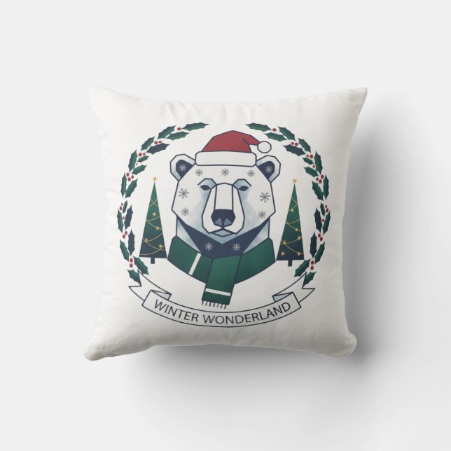 Winter Wonderland Bear – Cute Santa Hat Christmas  Kissen (Rückseite)
