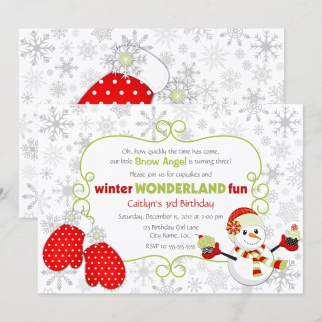 Winter Wonderland Birthday Einladung (Vorne/Hinten)