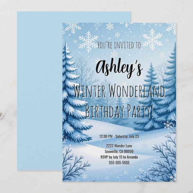 Winter Wonderland Birthday Party Einladung (Vorne/Hinten)