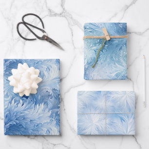 Winter Wonderland Blau frostiges Muster Geschenkpapier Set