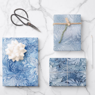 Winter Wonderland Blau frostiges Muster Geschenkpapier Set