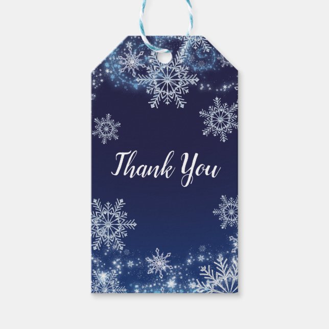 Winter Wonderland Blau & Weiße Schneeflocken Gefal Geschenkanhänger (Vorderseite)