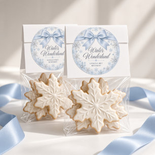 Winter Wonderland Blaue Schleife First Birthday Ge Runder Aufkleber
