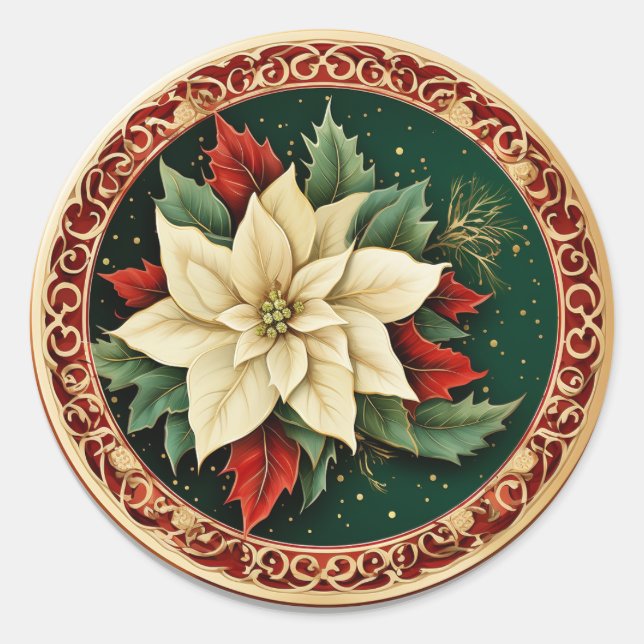 Winter Wonderland Blooms-Poinsettia Runder Aufkleber (Vorderseite)