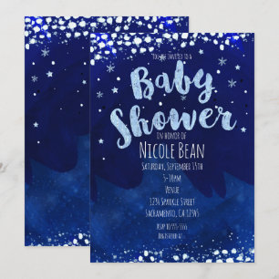 Winter Wonderland Blue Baby Shower Invitations