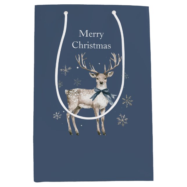Winter Wonderland Blue Deer Snowflakes Christmas Mittlere Geschenktüte (Vorderseite)