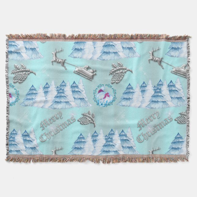 Winter Wonderland Blue Frohe Weihnachten Decke (Vorderseite)