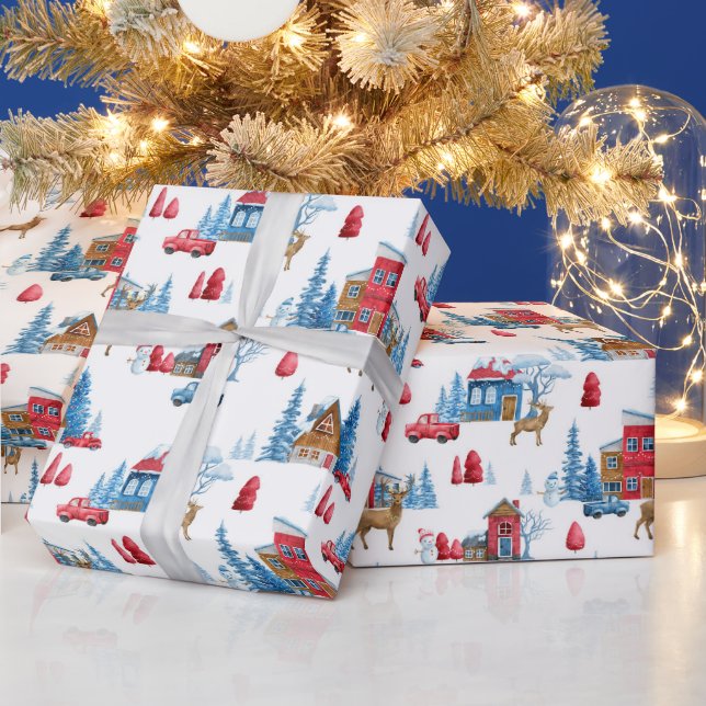 Winter Wonderland Blue & Red Geschenkpapier (Feiertage)