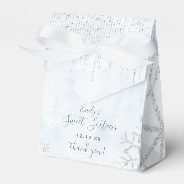 Winter Wonderland Blue Silver Snow Ice Sweet 16 Geschenkschachtel (Vorderseite)
