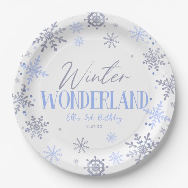 Winter Wonderland Blue Snowflake Birthday Party Pappteller (Vorderseite)