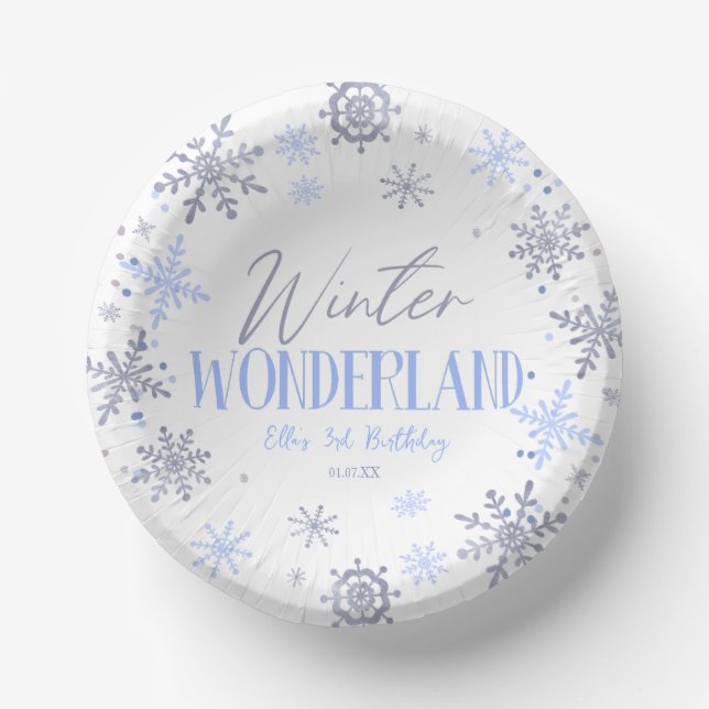 Winter Wonderland Blue Snowflake Geburtstagsparty Pappteller (Vorderseite)