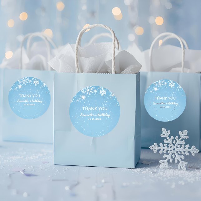 Winter Wonderland Blue Snowflake Thank You Runder Aufkleber (Von Creator hochgeladen)