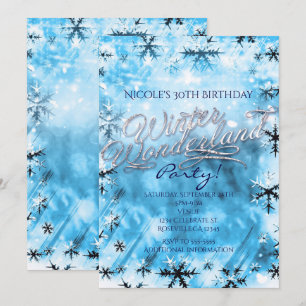 Winter Wonderland Blue Snowflakes Party Einladung