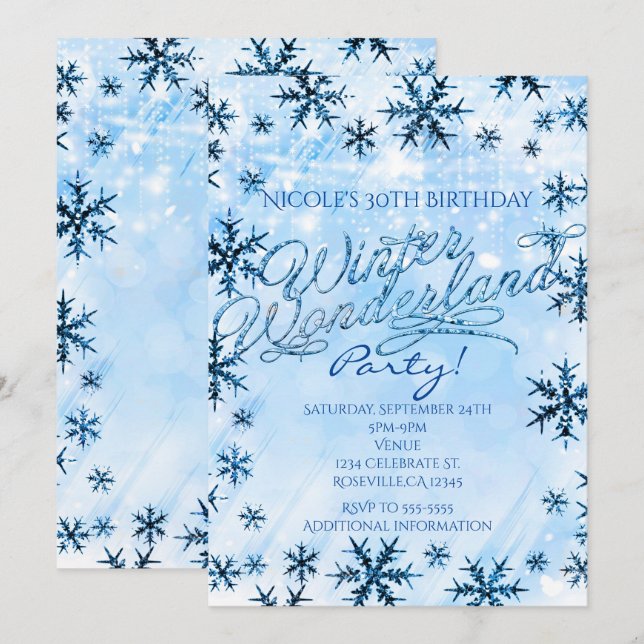 Winter Wonderland Blue Snowflakes Party Invitation (Devant / Derrière)