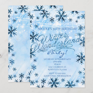 Winter Wonderland Blue Snowflakes Party Invitation