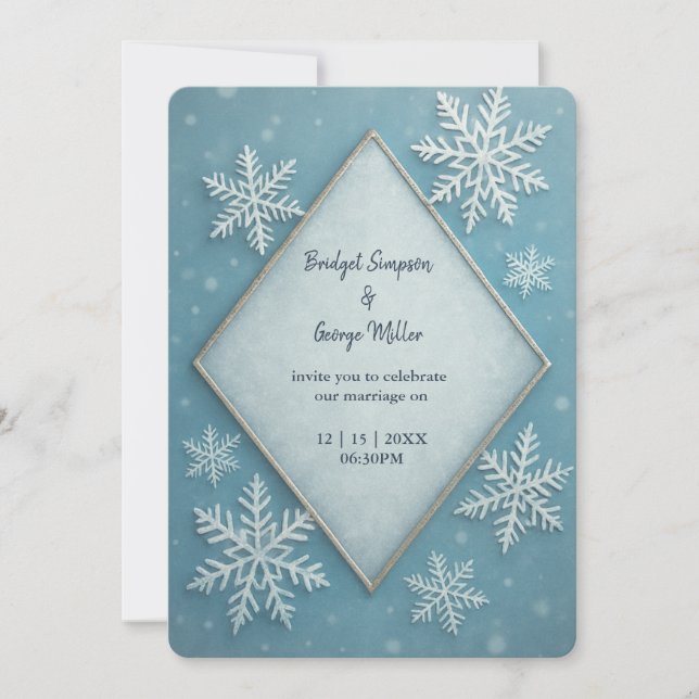 Winter Wonderland Blue Snowy Romantische Hochzeit Einladung (Vorderseite)