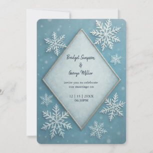 Winter Wonderland Blue Snowy Romantische Hochzeit Einladung