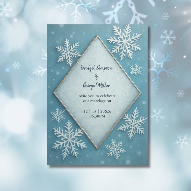 Winter Wonderland Blue Snowy Romantische Hochzeit Einladung (Von Creator hochgeladen)