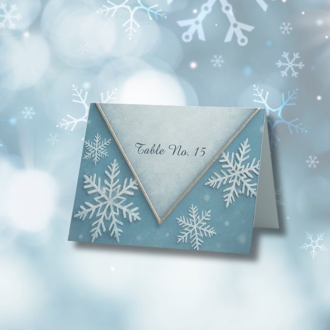 Winter Wonderland Blue Snowy Romantische Tischnumm Dankeskarte (Von Creator hochgeladen)