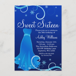 Winter Wonderland Blue Swirl Dress Sweet 16 Einladung